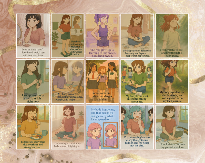 20 Positive Body Image Affirmations for Teen Girls | Printable Self-Esteem Cards | Body Confidence, Teen Mental Health | Set 4 of 6