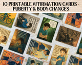 Anime Affirmation Cards for Teen Boys – Set 4 Puberty & Body Changes Printable