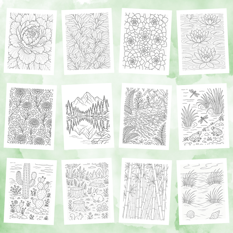 40 Botanical Coloring Pages - Printable Floral Art for Adults | Stress Relief Nature-Inspired Designs