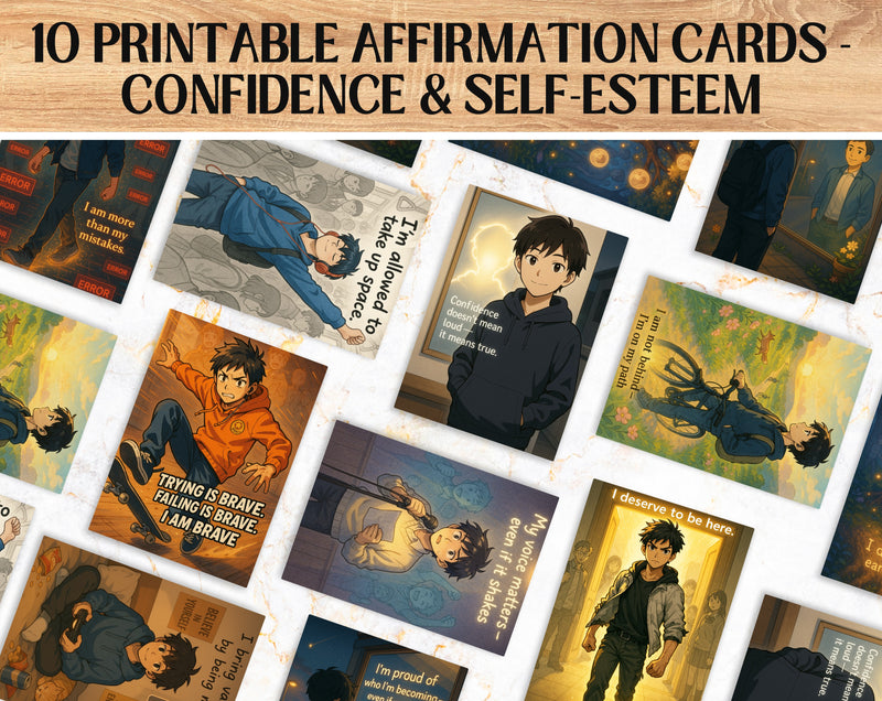 Anime Affirmation Cards for Teen Boys – Confidence & Self-Esteem