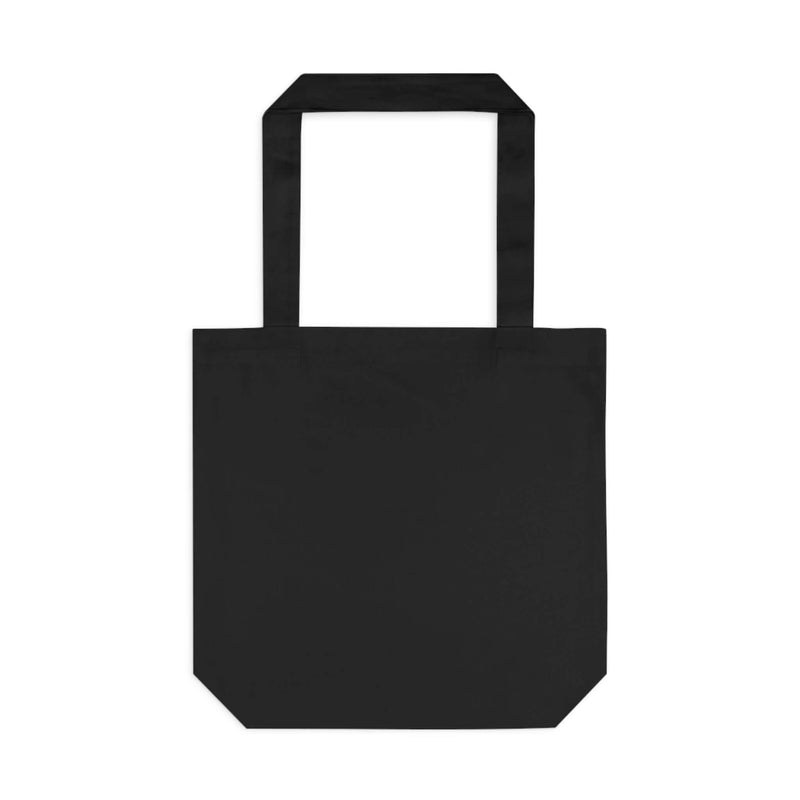 Black cotton tote bag with sturdy handles, perfect for everyday use and eco-friendly shopping.