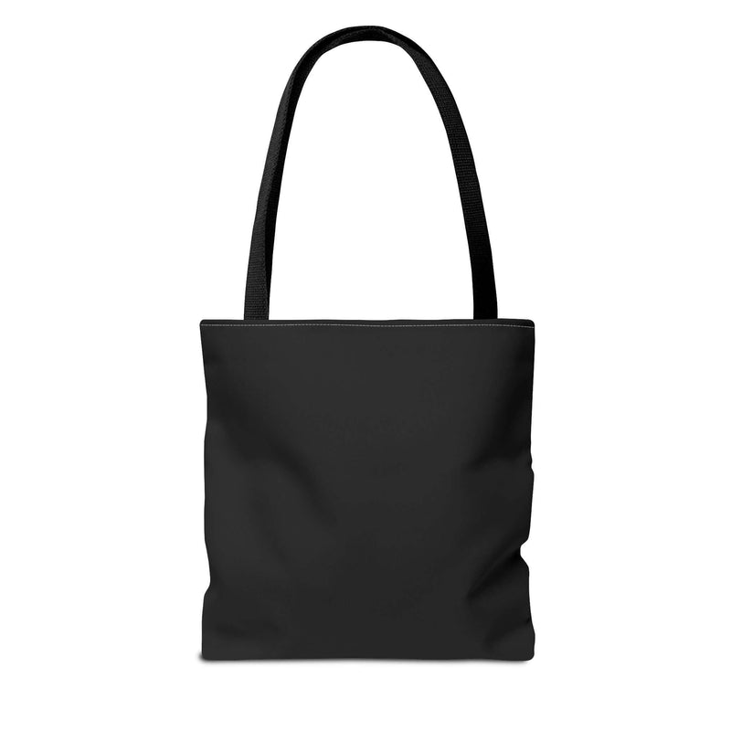 Black cotton tote bag with sturdy handles, ideal for grocery shopping and casual outings.