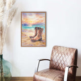 Rustic Cowboy Beach Digital Wall Art – Western Boots Sunset Print, Coastal Landscape Decor