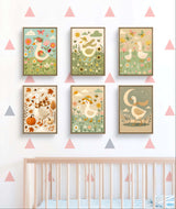 Farm animal nursery wall art set featuring goose illustrations in soft watercolors, perfect for baby rooms.