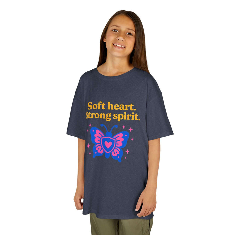 Kids Butterfly Tee: Soft Heart, Strong Spirit, Motivational Shirt