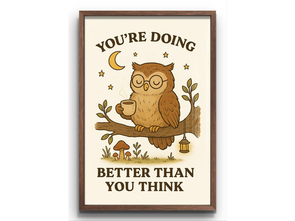 Owl Inspirational Wall Art – “You’re Doing Better Than You Think” Woodland Animal Printable