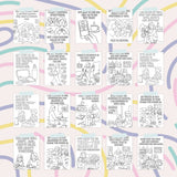 20 printable affirmation coloring pages for parents, featuring uplifting designs and self-care messages.