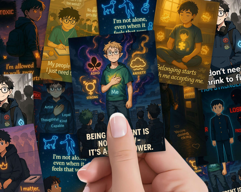 Anime Affirmation Cards for Teen Boys – Bullying & Belonging