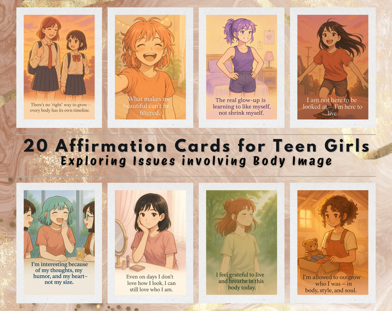20 Positive Body Image Affirmations for Teen Girls | Printable Self-Esteem Cards | Body Confidence, Teen Mental Health | Set 4 of 6
