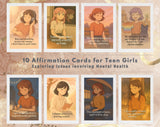 Anime Style Affirmation Cards for Teen Girls Mental Health Support | Set 3 of 6 | Printable A6 PDF PNG Files for Anxiety & Self Worth