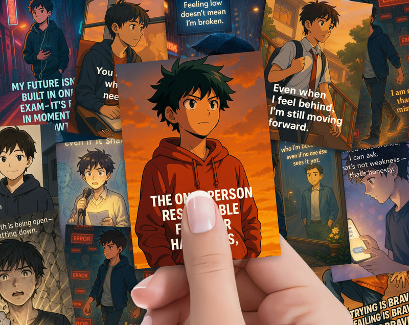 80 Anime Affirmation Cards for Teen Boys | Mental Health, Confidence, Body Image, Puberty, Bullying, Relationships & Academic Stress Set