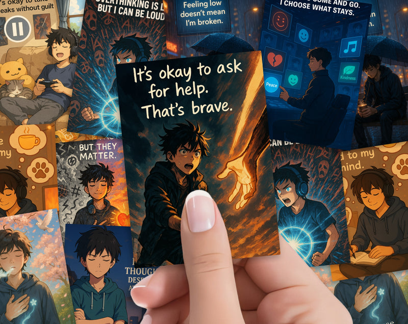 Anime Affirmation Cards for Teen Boys – Printable Mental Health & Confidence Booster