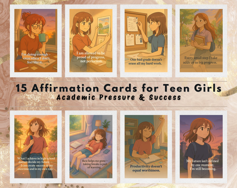 15 Academic Success Affirmation Cards for Teen Girls| Study Motivation, Self-Worth & Confidence Quotes | Set 6 of 6