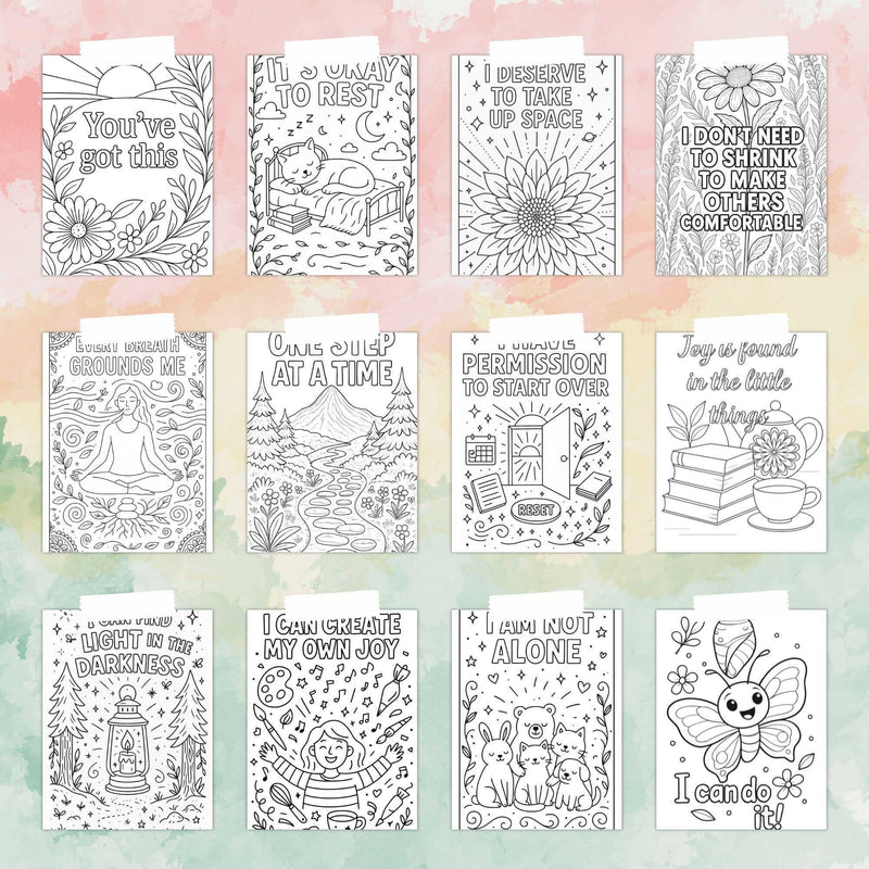 100 Self-Love & Affirmation Coloring Pages – Instant Download for Anxiety Relief