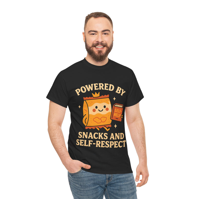 Powered by Snacks & Self-Respect” Unisex Tee – Fuel Your Day with Sass & Snacks