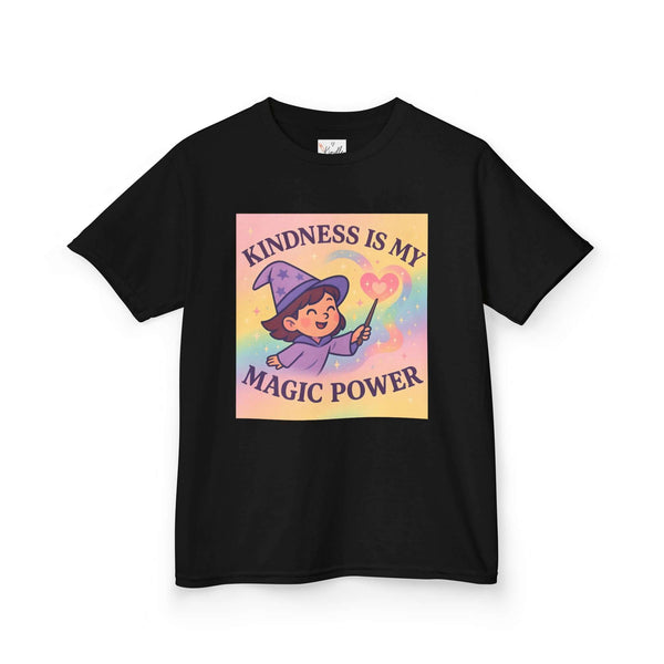 Kids magical kindness tee with whimsical design and slogan 'Kindness is My Magic Power', perfect for girls' everyday wear.