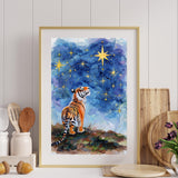 Starry Night Tiger Digital Wall Art – Watercolor Printable for Preppy & Kitsch Decor