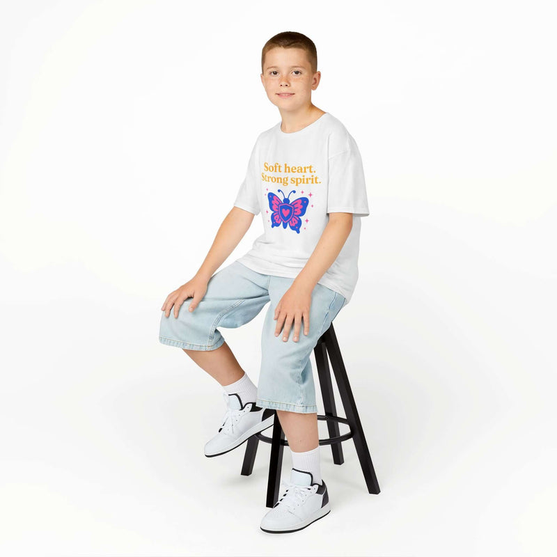 Kids Butterfly Tee: Soft Heart, Strong Spirit, Motivational Shirt