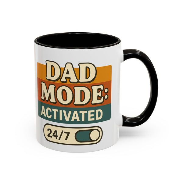 Mug with 'Dad Mode: Activated 24/7' text on a white background
