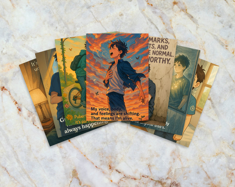 Anime Affirmation Cards for Teen Boys – Set 4 Puberty & Body Changes Printable