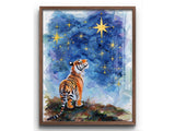 Starry Night Tiger Digital Wall Art – Watercolor Printable for Preppy & Kitsch Decor