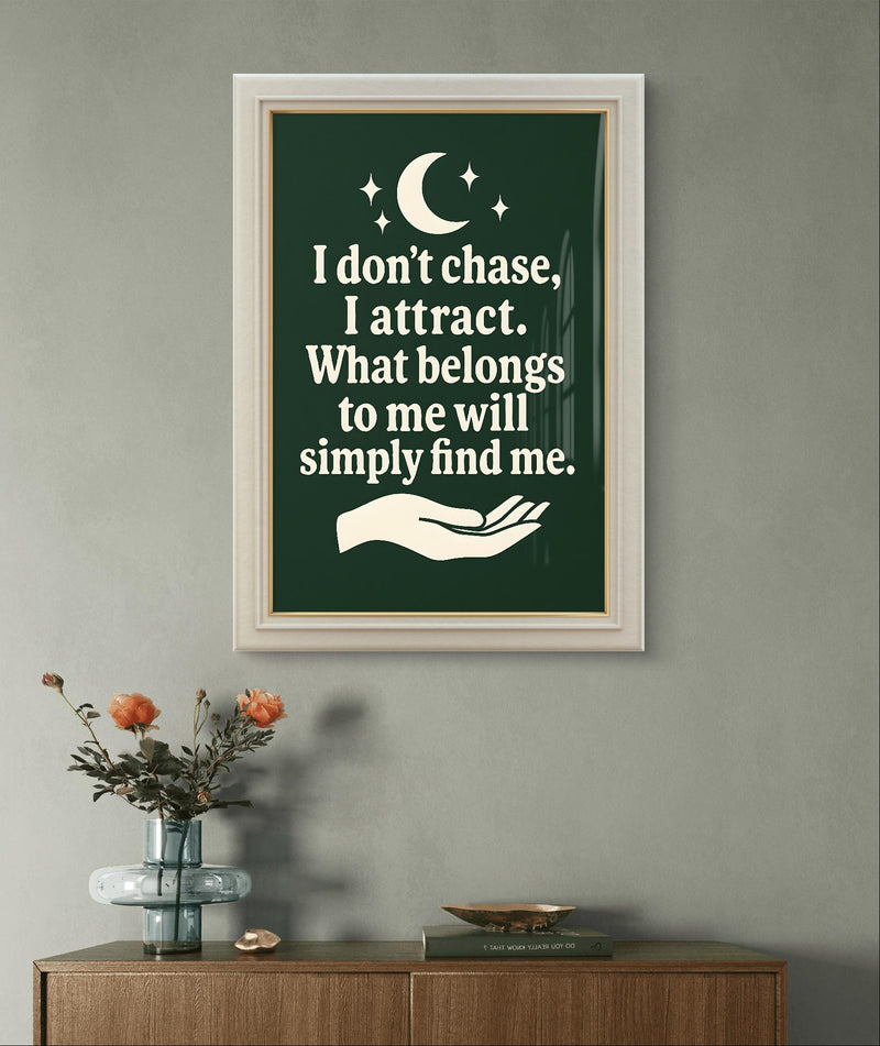 Inspirational Wall Art – Manifest Boho Printable Quote “I Don’t Chase, I Attract” for Spiritual Decor