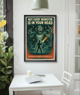 Not Every Monster Is in Your Head Retro Wall Art Print – Mental Health Poster, Vintage Horror Style Printable