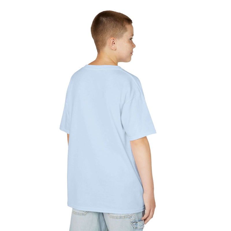 Back view of a child wearing a light blue 'You Matter' cat tee, showcasing its relaxed fit and comfort.
