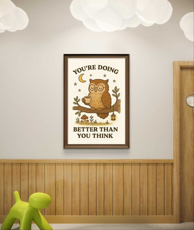 Owl Inspirational Wall Art – “You’re Doing Better Than You Think” Woodland Animal Printable