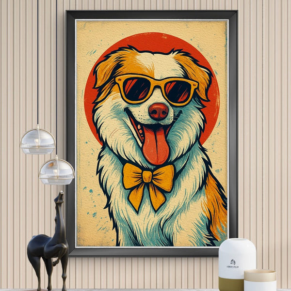 Cool Dog Wall Art | Retro Hipster Dog Digital Download | Funny Pet Portrait Print | Vintage Style Art for Dog Lovers | JPG + PNG Multiple Sizes