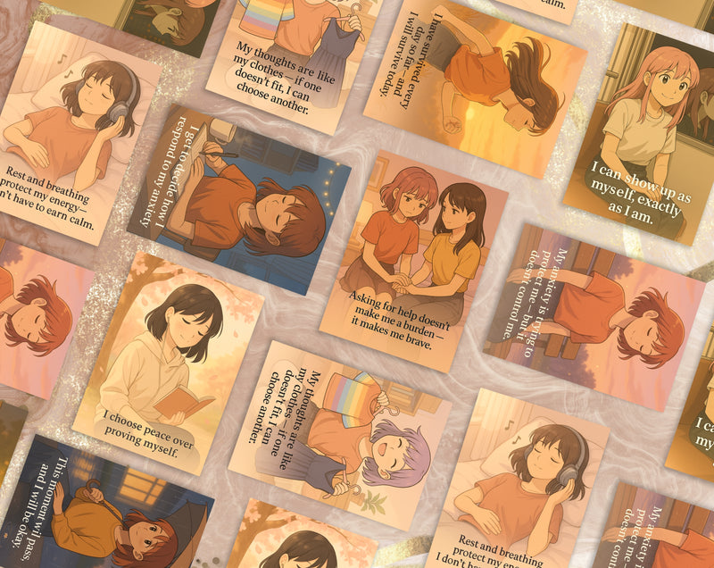 Anime Style Affirmation Cards for Teen Girls Mental Health Support | Set 3 of 6 | Printable A6 PDF PNG Files for Anxiety & Self Worth