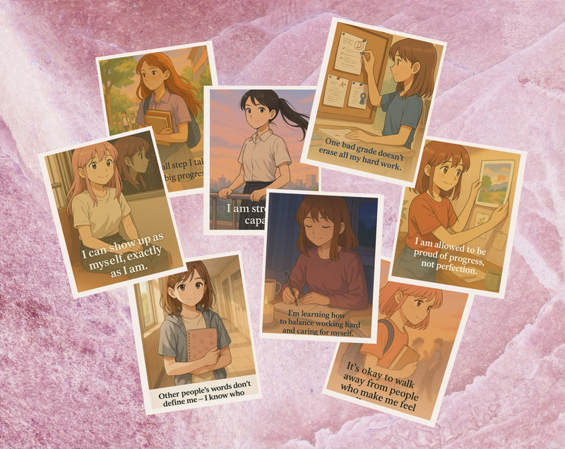 Empowering Teen Girl Affirmation Cards Set of 85 | 6 Topics for Confidence, Body Image, Mental Health & Resilience