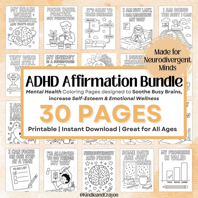 ADHD Affirmation Coloring Pages – 30 Printables for Focus & Emotional Wellness
