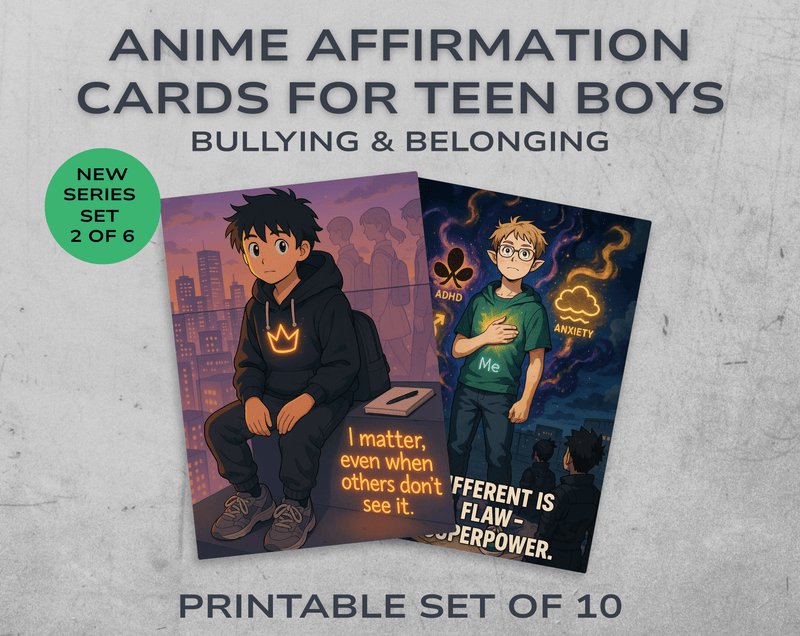 Anime Affirmation Cards for Teen Boys – Bullying & Belonging