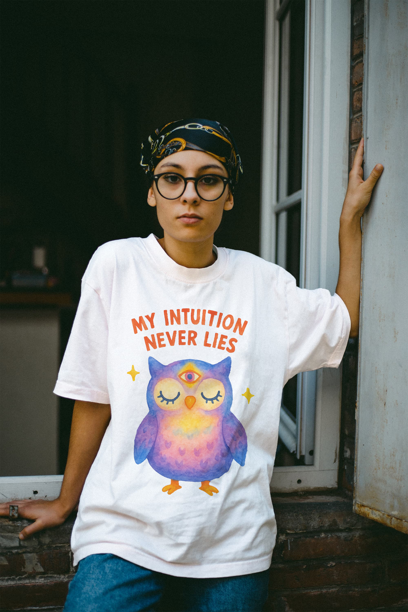 Intuition Owl T-Shirt – Unisex “My Intuition Never Lies” Tee