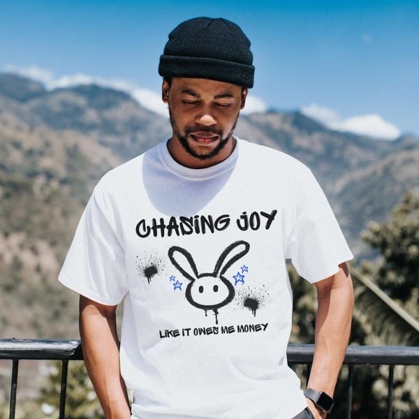 Unisex Graffiti Bunny Tee – “Chasing Joy” Street Style Shirt for Bold, Playful Vibes