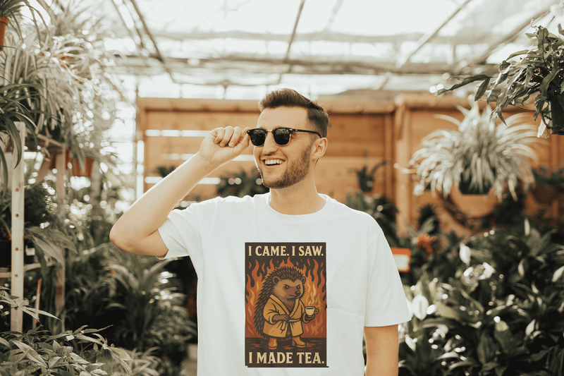 Cozy Hedgehog Tea Tee, Funny T-Shirt, Gift for Tea Lovers, Unisex Apparel, Casual Wear, Animal Lover Shirt
