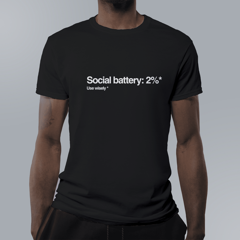 Social Battery Tee - Unisex Heavy Cotton Shirt, Funny Graphic Tee for Introverts
