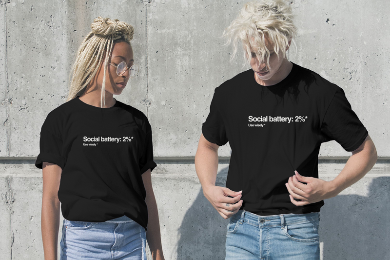 Social Battery Tee - Unisex Heavy Cotton Shirt, Funny Graphic Tee for Introverts