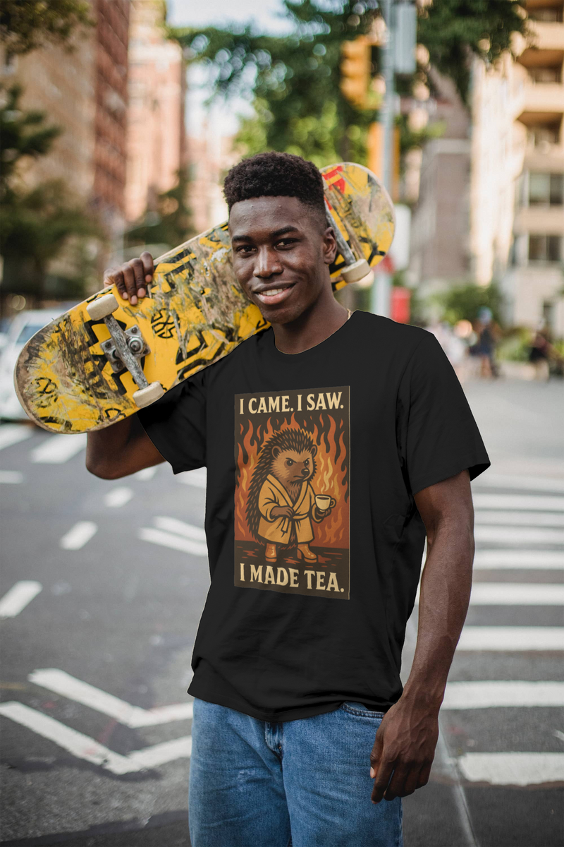 Cozy Hedgehog Tea Tee, Funny T-Shirt, Gift for Tea Lovers, Unisex Apparel, Casual Wear, Animal Lover Shirt