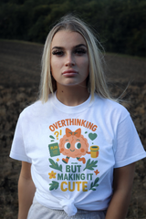 Overthinking But Make It Cute Tee – Funny Unisex Mental Health T-Shirt, Brain with Coffee & Planner