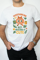 Overthinking But Make It Cute Tee – Funny Unisex Mental Health T-Shirt, Brain with Coffee & Planner