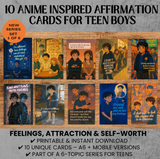 Anime Affirmation Cards for Teen Boys – Confidence, Body Image & Crush Support, Set of 10 Digital Cards