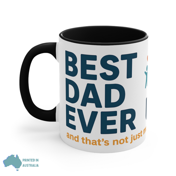 Mug with 'Best Dad Ever' text on a white background