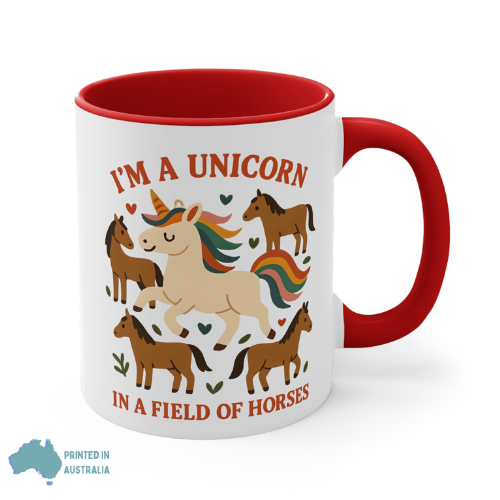 Colorful Unicorn & Horses Mug, Fun Coffee Mug for Horse Lovers