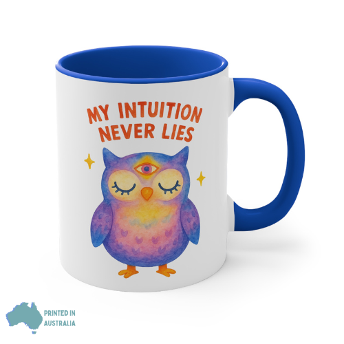 Colorful Intuition Coffee Mugs - Whimsical Owl Design
