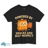 Powered by Snacks & Self-Respect” Unisex Tee – Fuel Your Day with Sass & Snacks