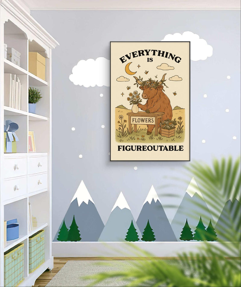 Highland Cow Inspirational Wall Art – “Everything Is Figureoutable” Motivational Poster Printable