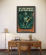 Not Every Monster Is in Your Head Retro Wall Art Print – Mental Health Poster, Vintage Horror Style Printable