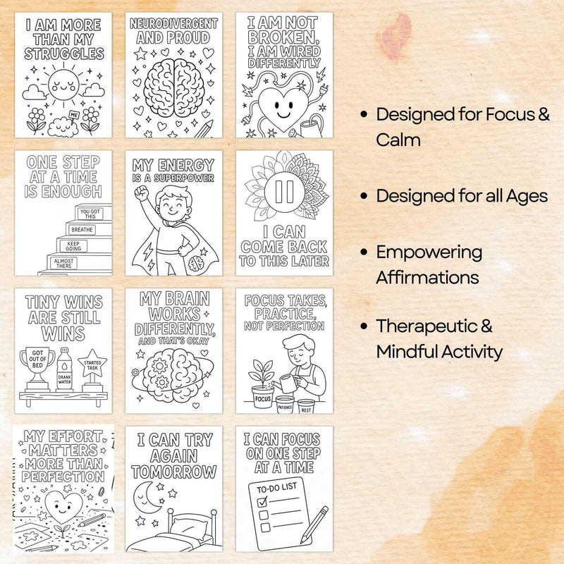 ADHD Affirmation Coloring Pages – 30 Printables for Focus & Emotional Wellness